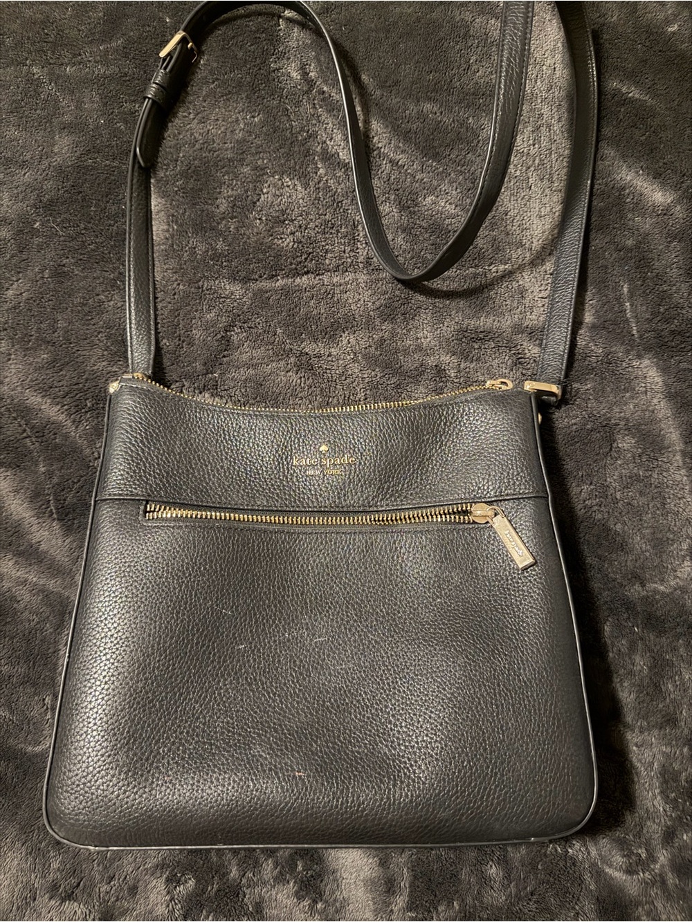 kate spade Black Pebbled Leather Crossbody with Gold Hardware